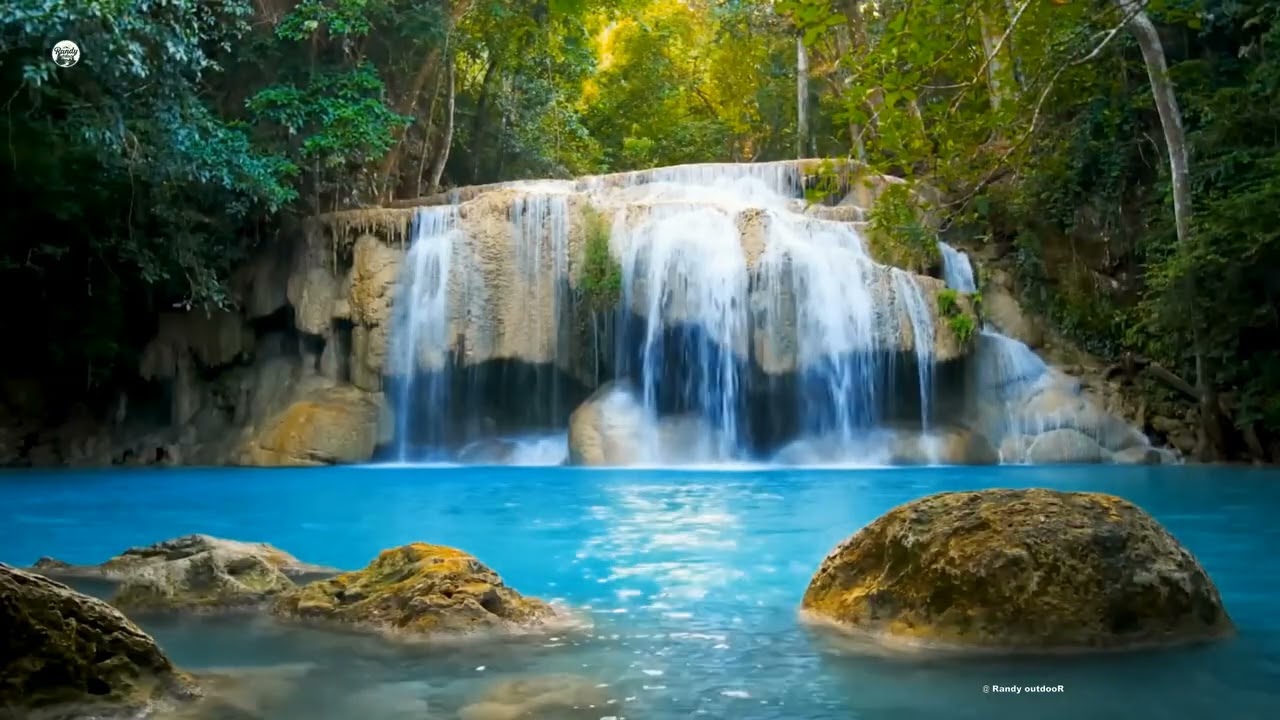 8K Relaxing waterfall singing birds in forest 6hrs relaxing  of nature  outdoor