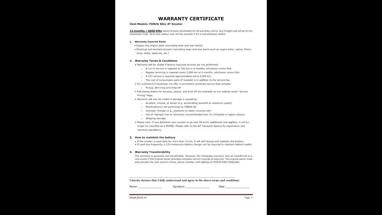 Forza 4T Moped Warranty Walkthrough