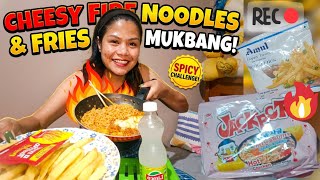 Trying the JACKPOT noodles pink cheese 🧀&  FRENCH FRIES 🍟||Mukbang 