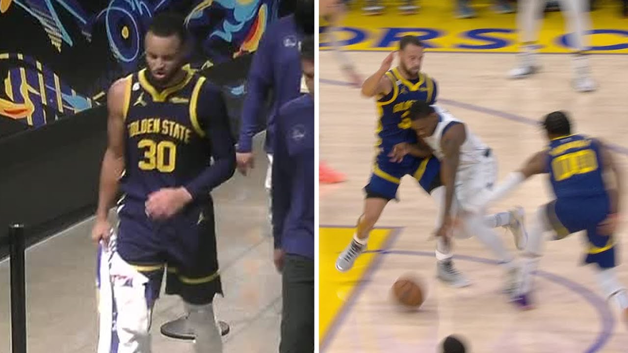 ⁣Steph Curry heads to locker room following a collision of knees | NBA on ESPN