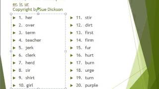 "er, ir, ur" Words by Sue Dickson