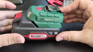 Parkside battery adapter powerbank with LED light - YouTube