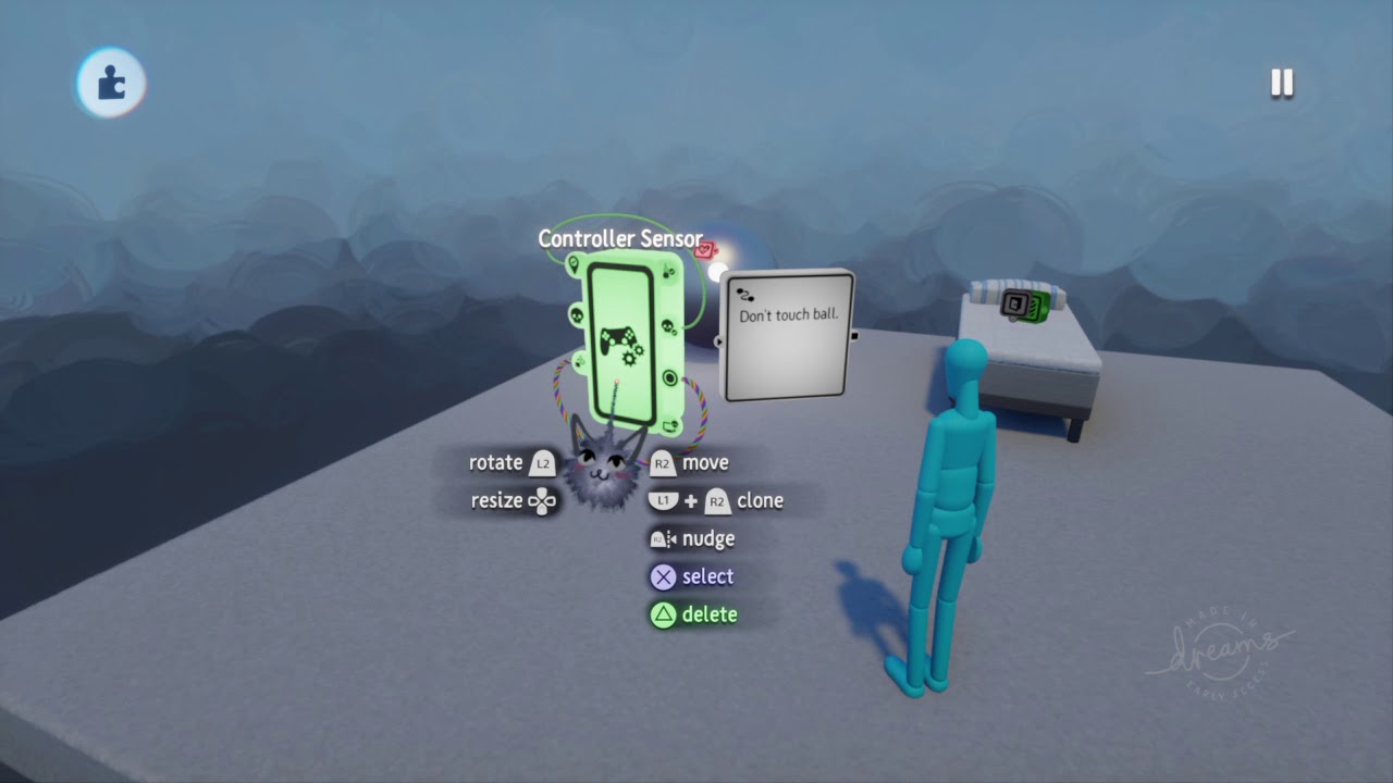 Dreams™_ setup press button to show text.