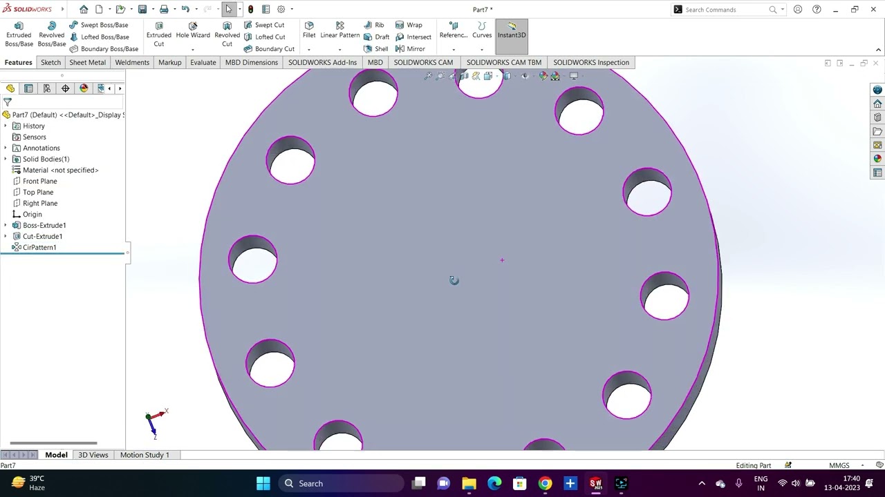 3D Linear Pattern & Circular Pattern In SolidWorks || 3D