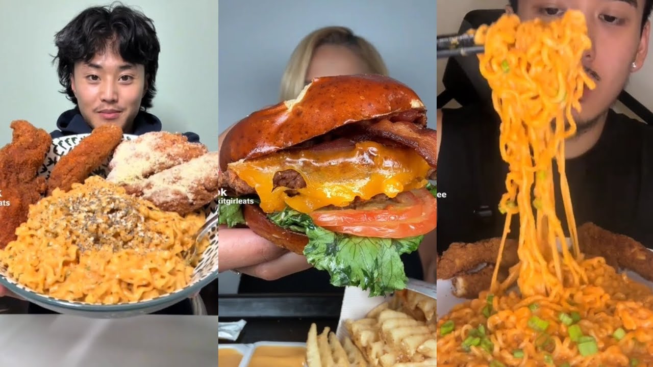 TIKTOK MUKBANG COMPILATION WINGSTOP KOREAN BBQ CHICKEN BULDAK RAMEN BURGERS FRIES