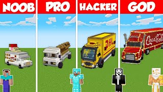 TRUCK CAR HOUSE BASE BUILD CHALLENGE - Minecraft Battle: NOOB vs PRO vs HACKER vs GOD / Animation