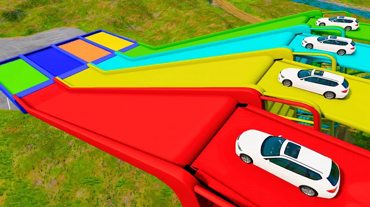 Big & Small Cars vs Stairs Color with Portal Trap - Car vs Train - BeamNG.Drive 2