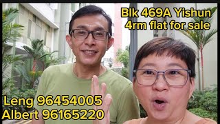Blk 469A Yishun 4rm flat for sale. Reservoir view. International School. Sheng Siong