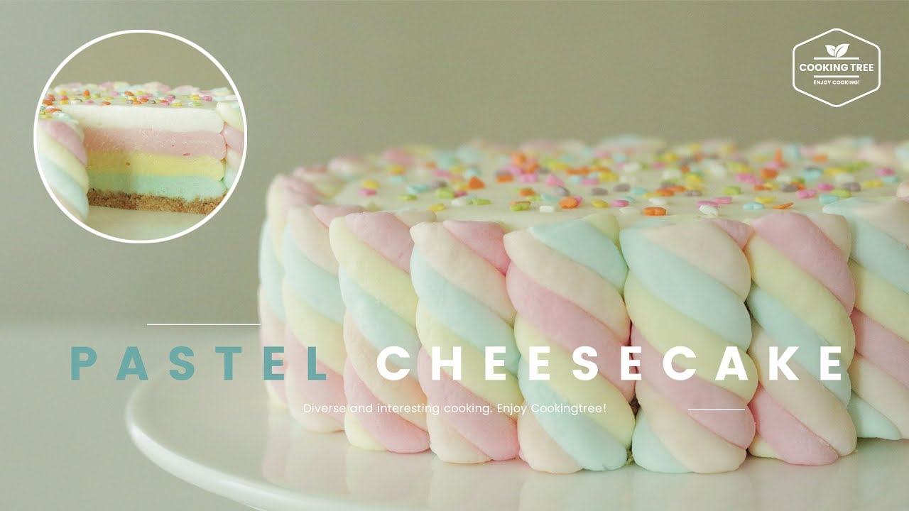 ⁣동화속 비주얼!🎀 노오븐 마시멜로 파스텔 치즈케이크 만들기 : Marshmallow pastel cheesecake Recipe - Cooking tree 쿠킹트리