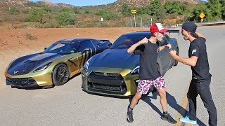 GOLD CORVETTE vs TANNER FOX GTR! *race*