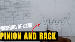 meshing of rack and pinion , involute spur gear construction in Engineering drawing(unwin's method)