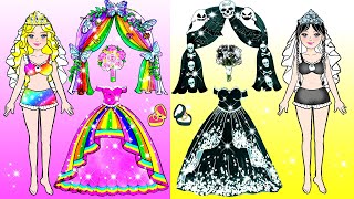 DIY Paper Doll | Pink Bride VS Black Barbie Wedding NEW FASHION Week Extreme Makeover | Dolls Beauty