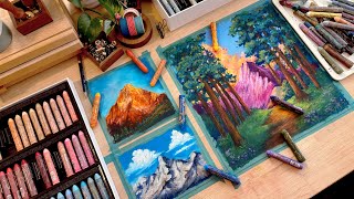 Exploring Oil Pastel Techniques with 3 Mountain Landscapes | Paul Rubens 132 Colors Haiya Oil Pastel