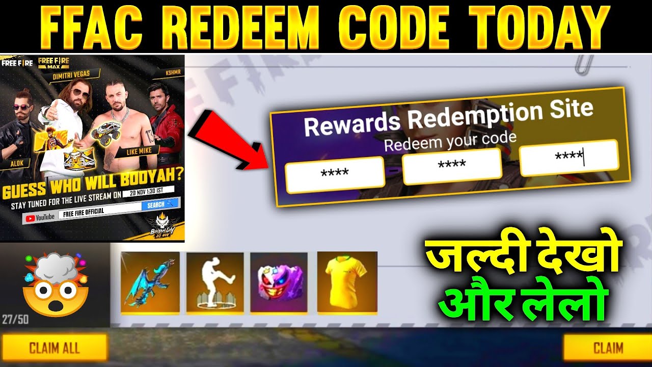 Free Fire Asia Championship Redeem Code Rewards | FF Redeem Code Today | FF Today Redeem Code New