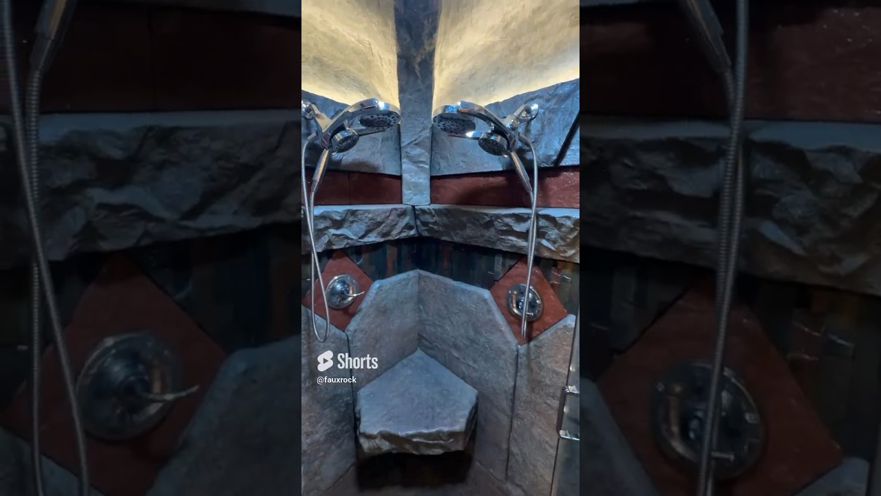 Faux rock steam shower. 