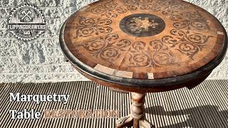 Antique Marquetry Table RESTORATION. Satisfying transformation.