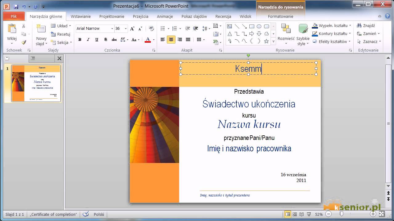 New Microsoft PowerPoint 2007/2010 - efektowny dyplom