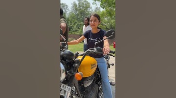 Cute girl riding on Royal Enfield Meteor 350 motorcycle #royalenfield #ytshorts #bikerslife #new