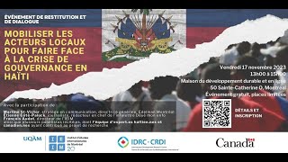 Conférence: «Mobiliser les acteurs locaux pour faire face à la crise de gouvernance en Haïti»