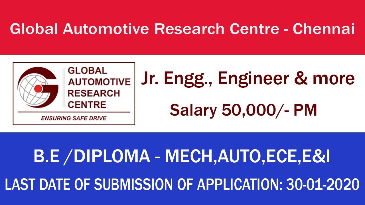 Global Automotive Research Centre Jobs Chennai Jr. Engg., Engineer