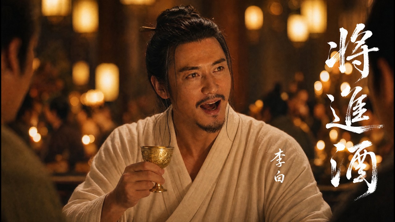 李白《将进酒》 — Li Bai recites Bring In The Wine, AI cinematic film still, Aurora Artscape 极光艺廊