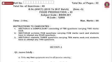 BSC HMCT 3RD SEM FOOD PRODUCTION 3RD MAY 2019 | PTU