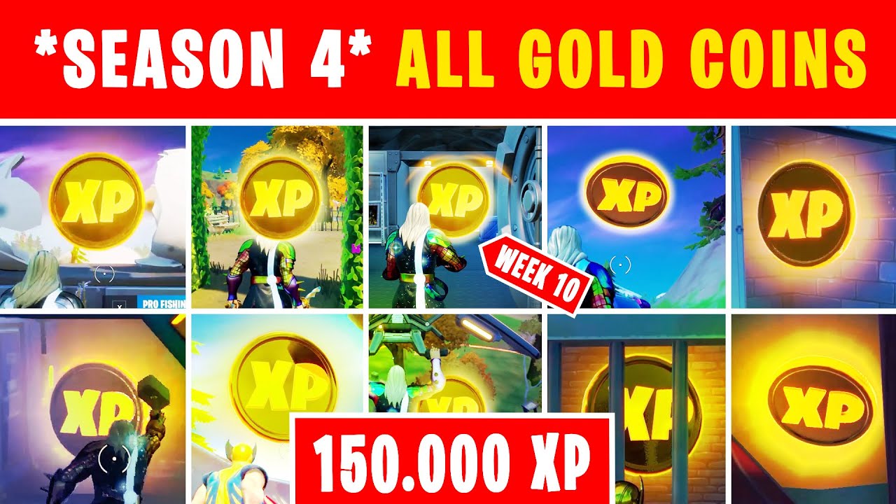 All 10 GOLD XP COINS in Season 4 (150.000 FREE XP) YouTube