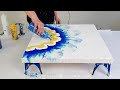 The blue poppy   special half flower technique  acrylic pour painting