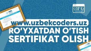 Bir million dasturchidan (uzbekcoders) ro'yxatdan o'tish va SERTIFIKAT olish