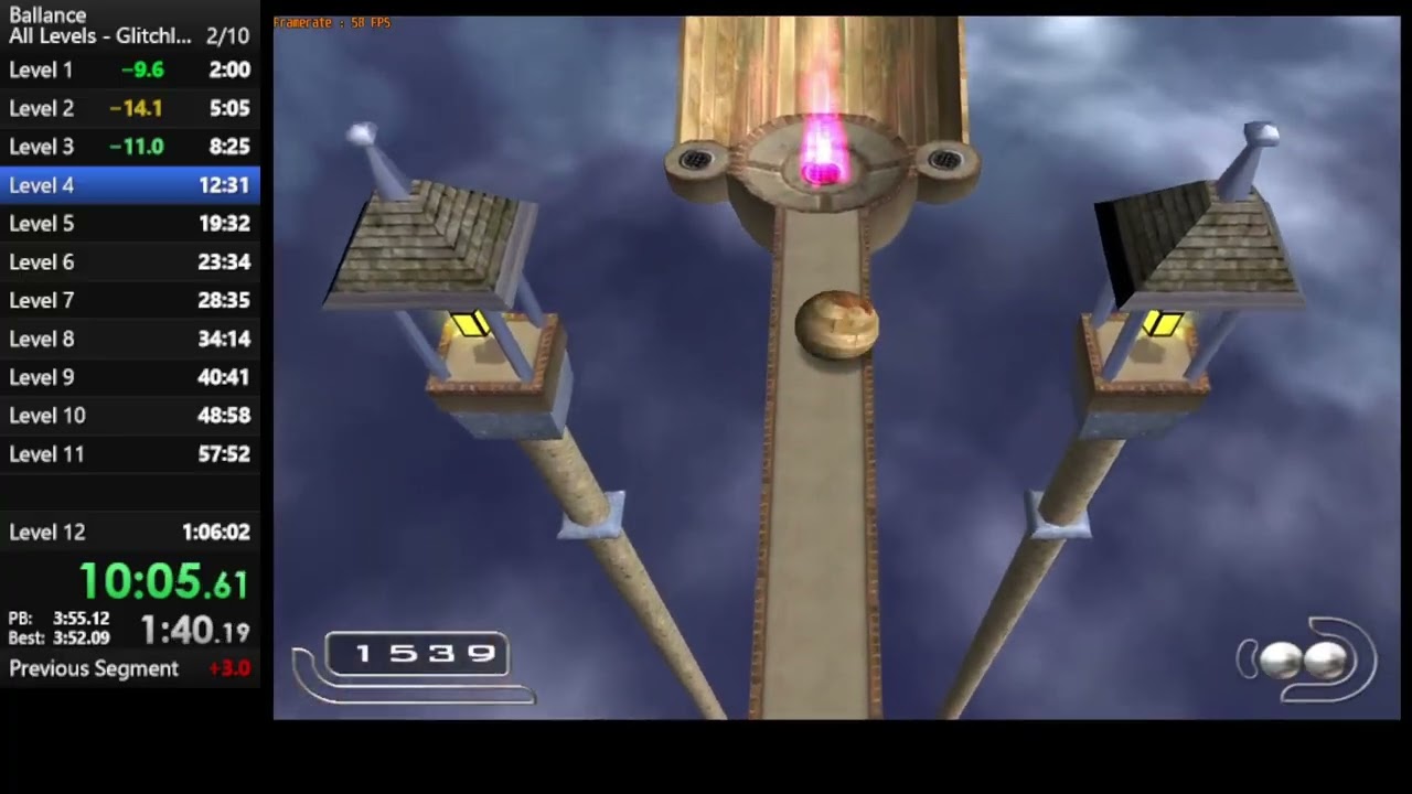 Ballance speedrun all levels, glitchless - 1:01:58