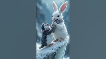 🐰Cute rabbit rescued the poor little penguin #rabbit #cat #kitten #funny #ai
