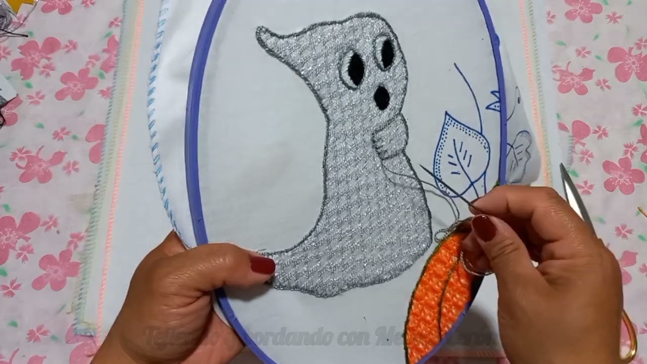 Bordando  fantasma /Diseño halloween/Tejiendo y bordando con Melina Cerón