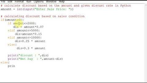 calculate discount based on the amount and given discount rate in Python