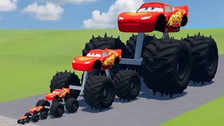 Big & Small McQueen Big Wheels Lightning VS Train | BeamNG.drive