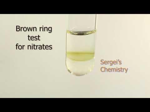 Brown ring test for nitrate ions NO3- . Formation of [Fe(H2O)5(NO)]SO4