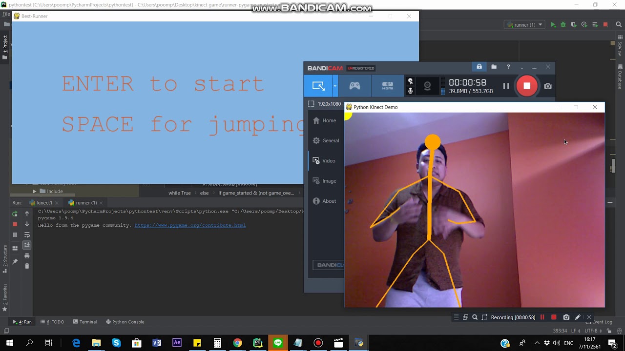 KINECT : Run & Jump on Python - YouTube