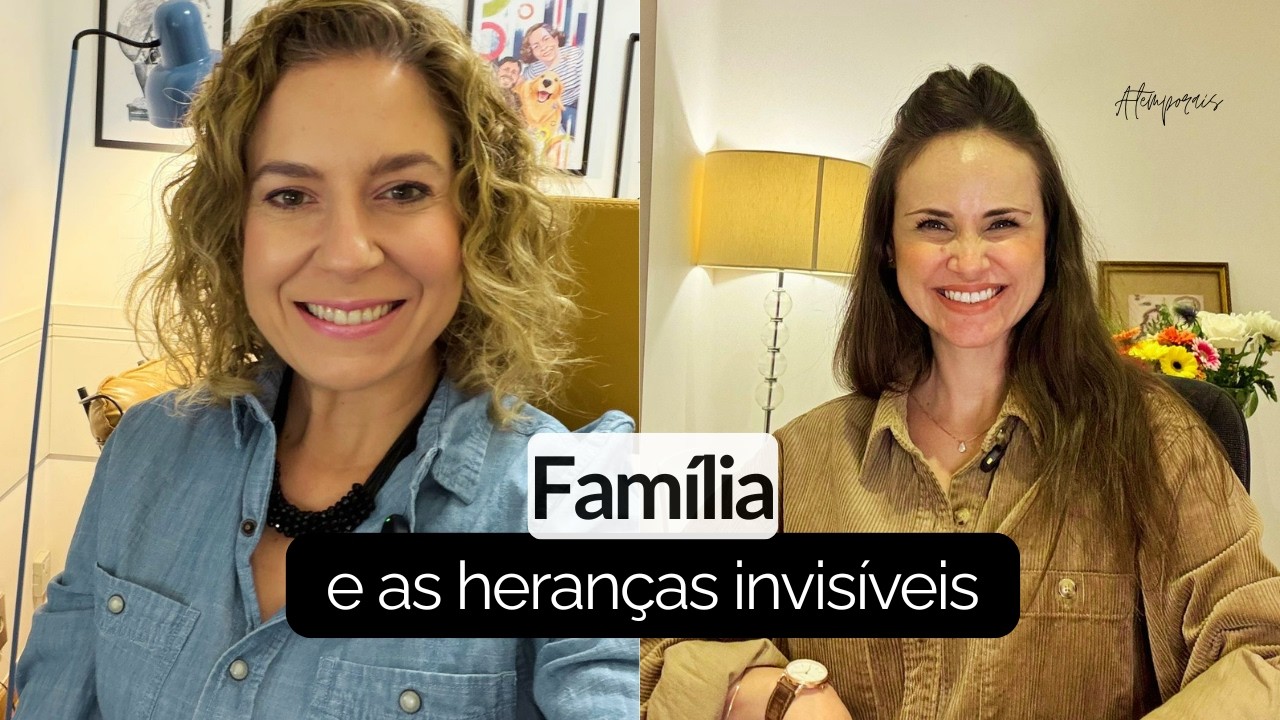 Carolina Huck e Suzana Ramos gravando o episódio Família e as Heranças Invisíveis do podcast Atemporais.
