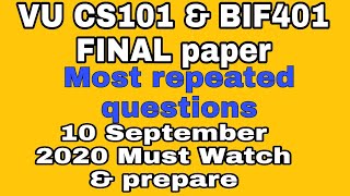 VU CS101& BIF401 Final paper questions 10 September screenshot 5