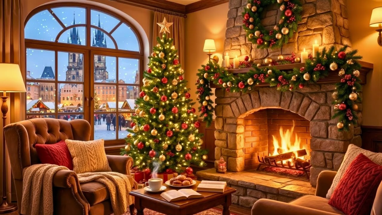 Peaceful Winter Night Jazz 🌙🔥 Cozy Coffee Shop Ambience for Sleep & De-Stress