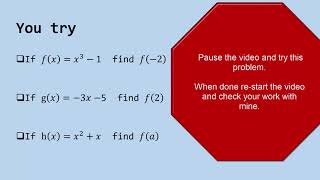 Algebra   Reading function notation and evaluating functions