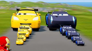 TRANSPORTING PIXAR CARS & FRUITS WITH COLORED & JOHN DEERE vs CLAAS vs TRACTORS - BeamNG.drive