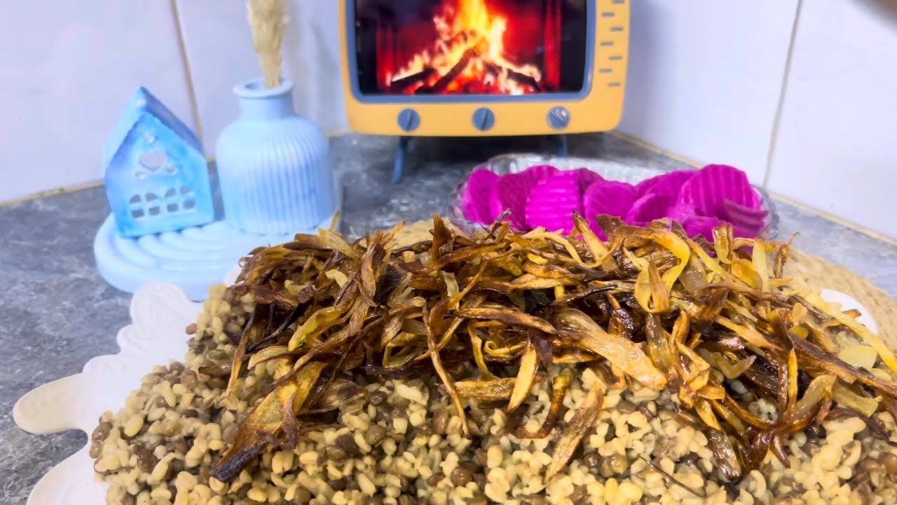 مجدّرة العدس بالبرغل بزيت زيتون | مجدّرة رائعة وبصل مقرمش