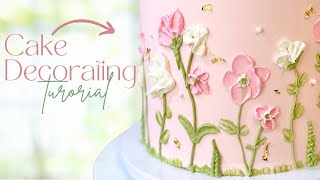 Painted Buttercream Flower Cake Tutorial! (Piping tips & palette knife painting) 💐