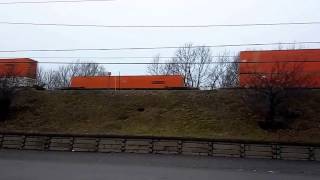 Short CSX Double Stack Train on Overhead Tracks