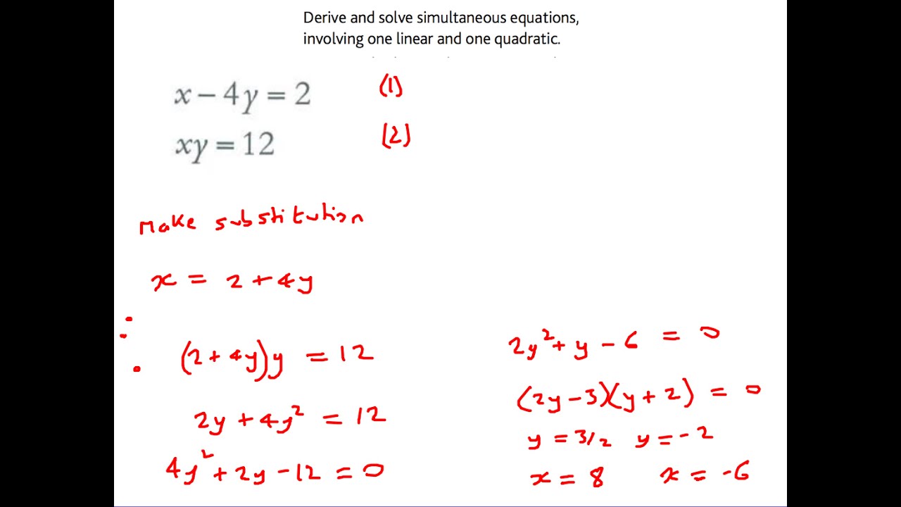 Igcse Cambridge 0580 Quadratic Simultaneous Equations Complete Square Expand Triple Brackets Youtube