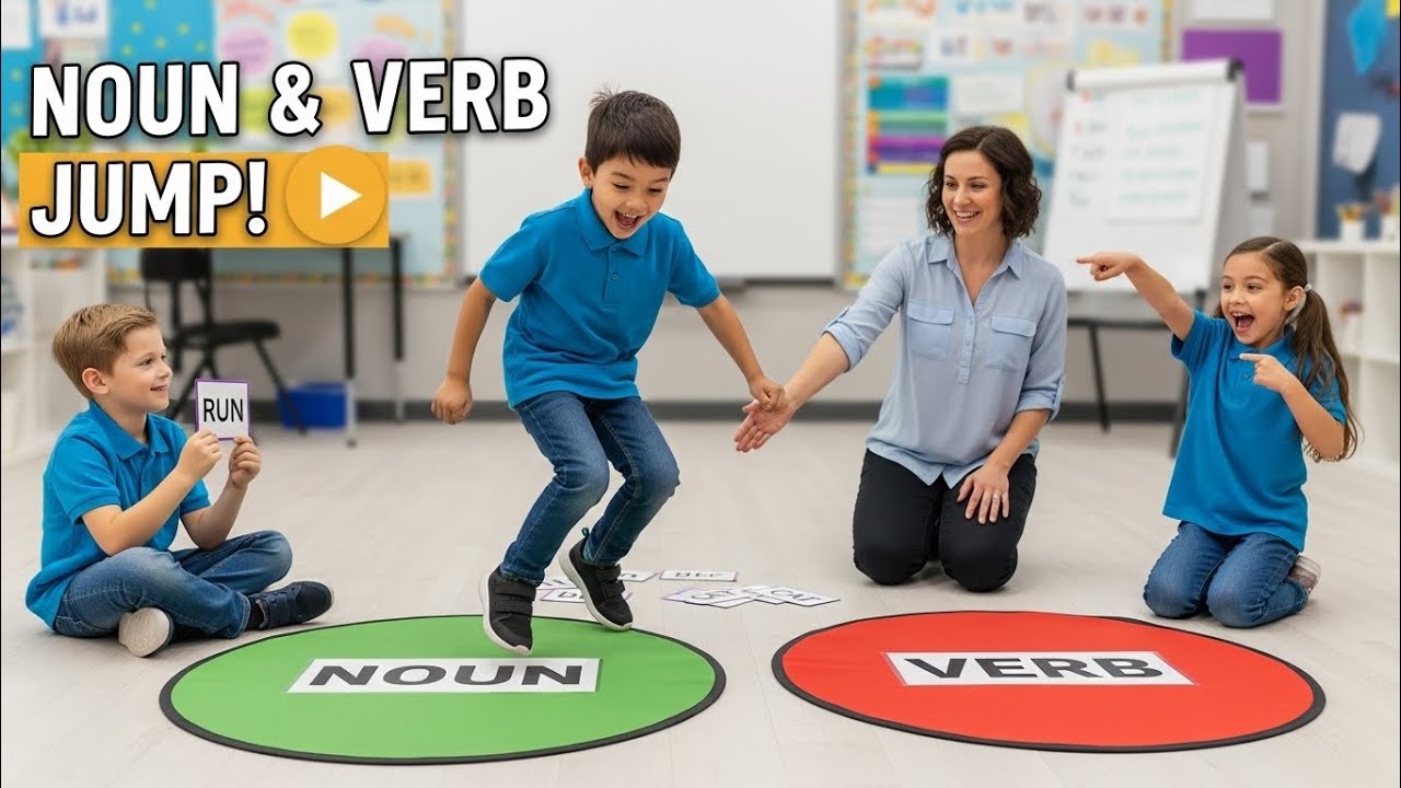 Active Grammar: Noun vs. Verb Jumping Game for Kids!