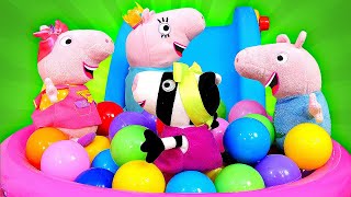 Peppa Pig çizgi film oyuncak videoları! Peppa ve arkadaşları top havuzunda oyun oynuyor