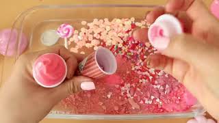 Mixing”Pink Starbucks” Eyeshadow and Makeup,parts,glitter Into Slime!Satisfying Slime Video!★ASMR★