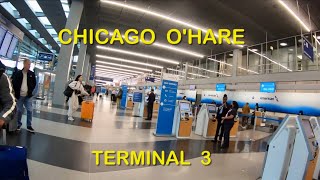 Walking in Chicago O'Hare Airport. Terminal 3