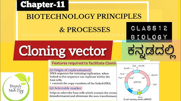 Class12 Biotechnology principles & Processes ಕನ್ನಡದಲ್ಲಿ|CLONING VECTOR | NEET @biostudymadeeasy​